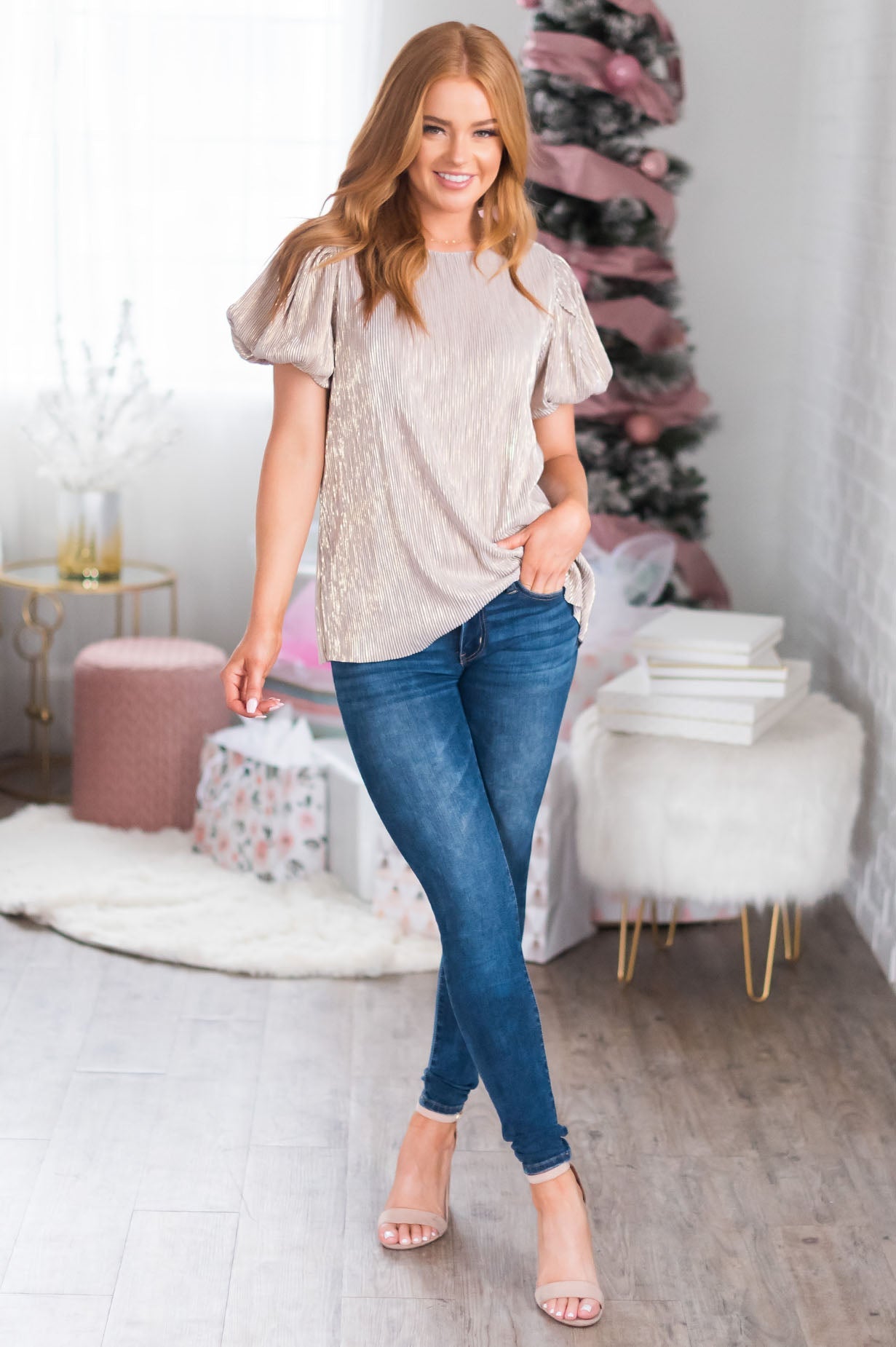 Peace on Earth Modest Metallic Top Tops vendor-unknown 