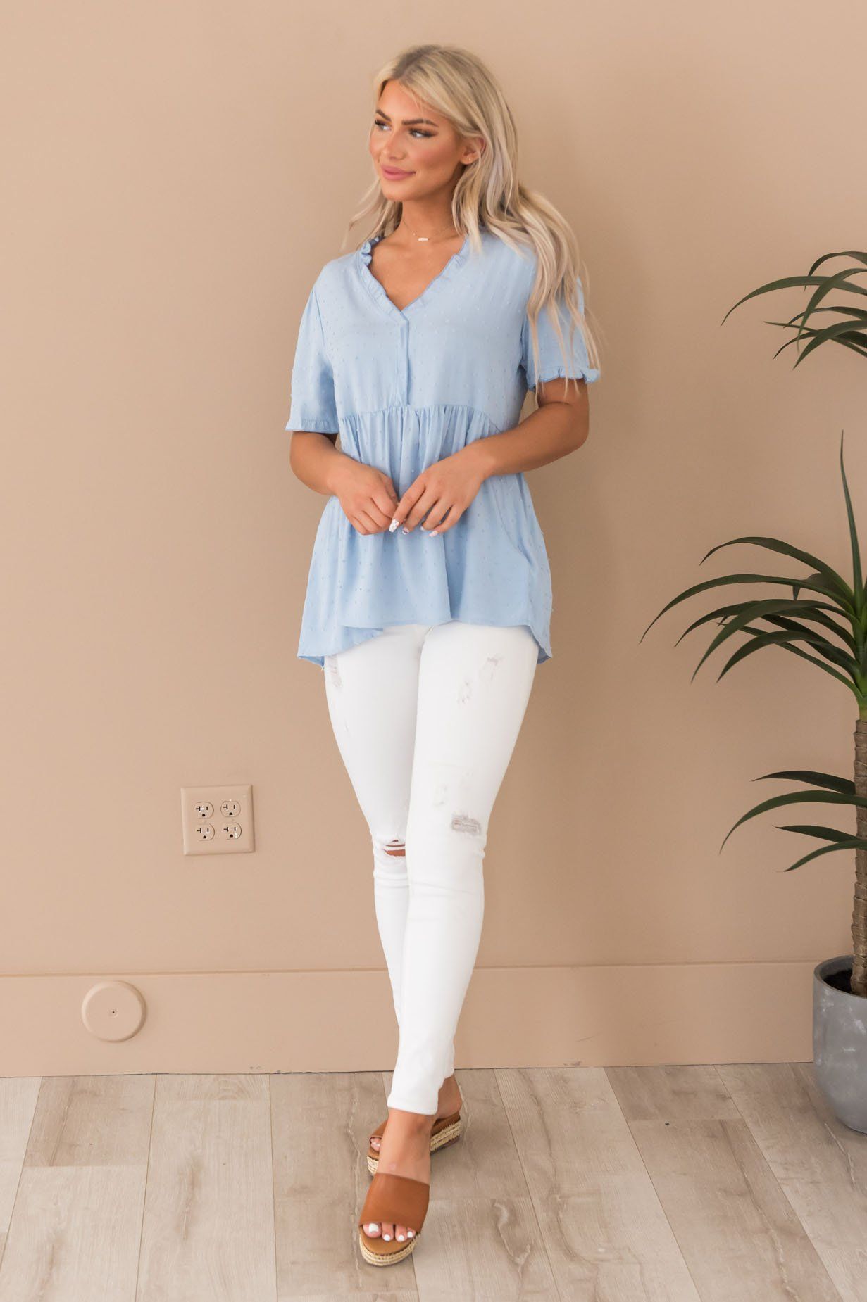 Magic Moment High-Low Swiss Dot Modest Top Tops vendor-unknown 