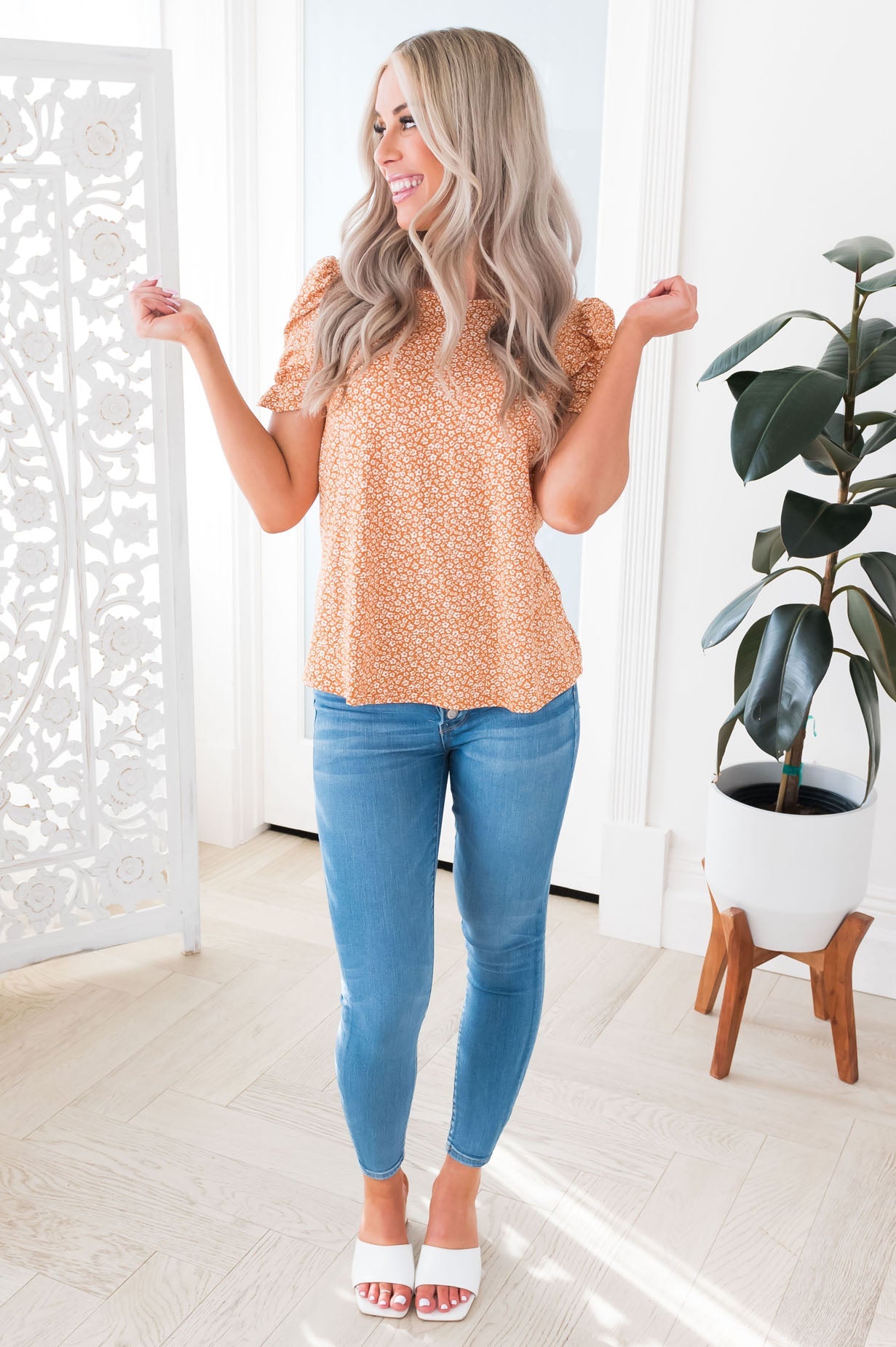 Darling Smile Ruche Sleeve Top Modest Dresses vendor-unknown 