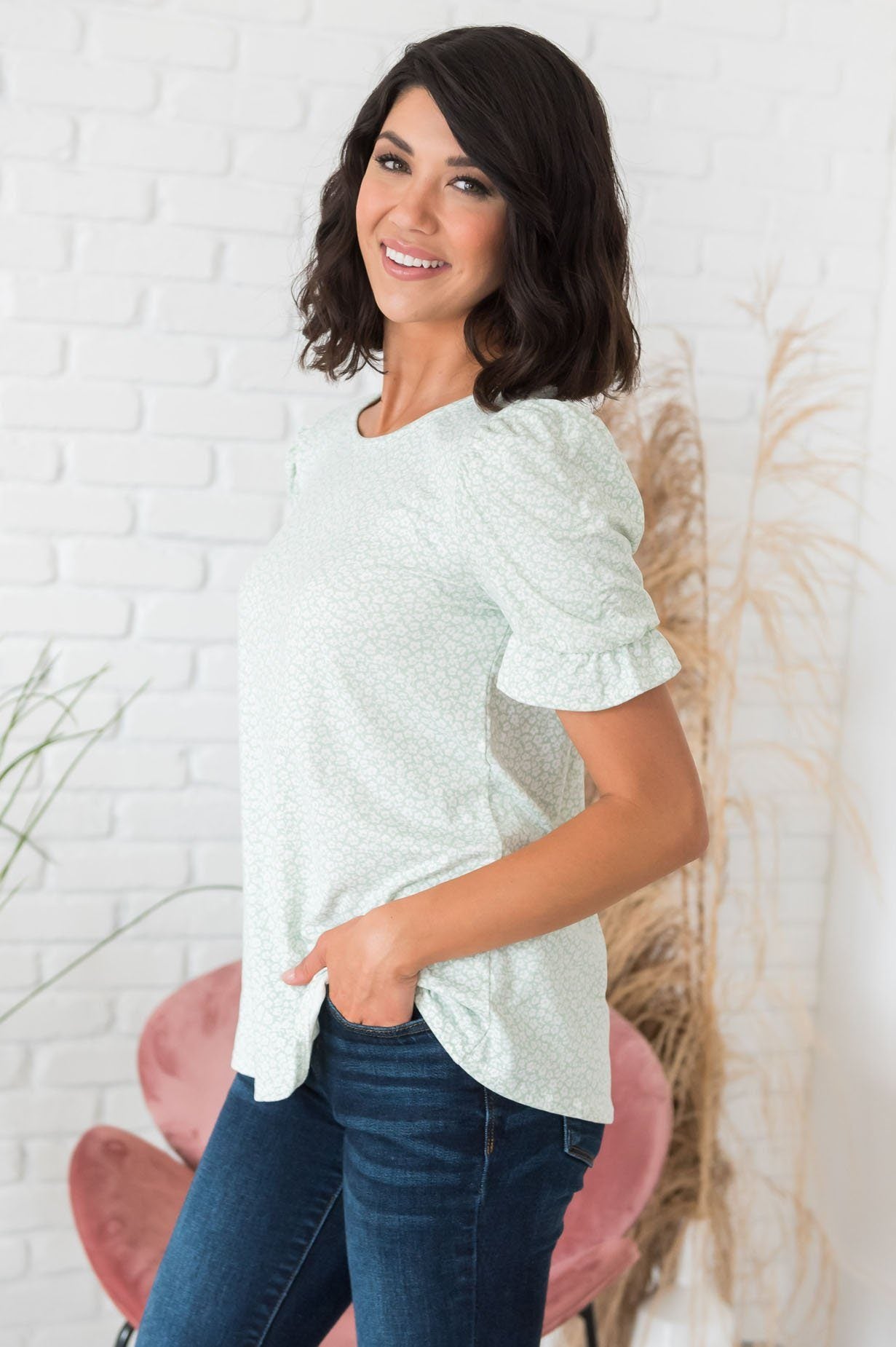 Darling Smile Ruche Sleeve Top Modest Dresses vendor-unknown 