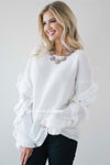 White Ruffle Sleeve Sweater Tops vendor-unknown