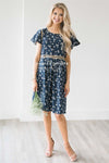 The Emerie Modest Dresses vendor-unknown S Navy Mini Floral with Yellow Trim
