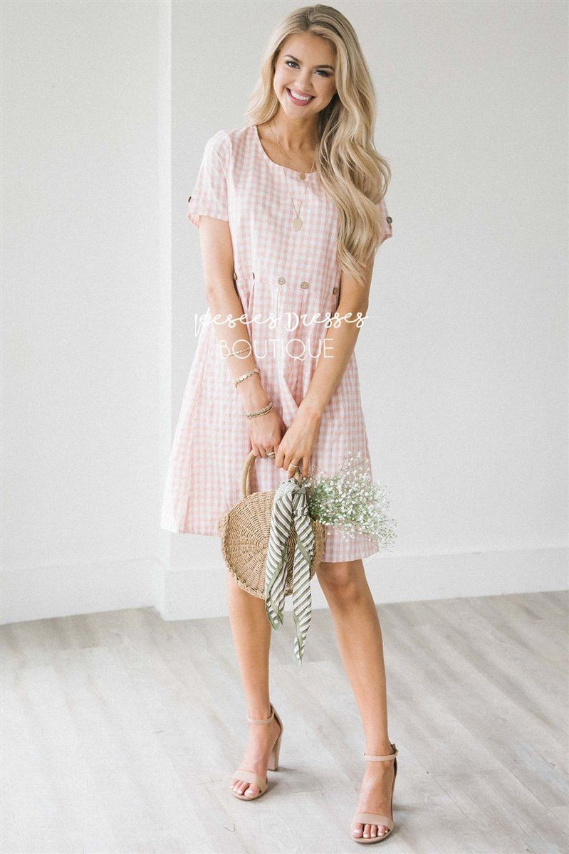 The Martha Modest Dresses vendor-unknown Soft Coral Pink & White Gingham Print S 