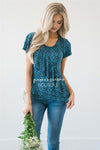 Asymmetric Ruffle Front Floral Top Tops vendor-unknown Navy Geo Print XS