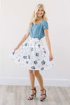 White & Dusty Blue Floral Pocket Skirt Skirts vendor-unknown