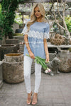 Lace Detail Striped Blouse Tops vendor-unknown S Chambray Blue