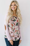 Pink Stripes & Floral Elbow Patch Top Tops vendor-unknown