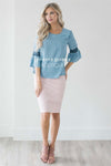 Light Blue Chambray Bell Sleeve Top Tops vendor-unknown