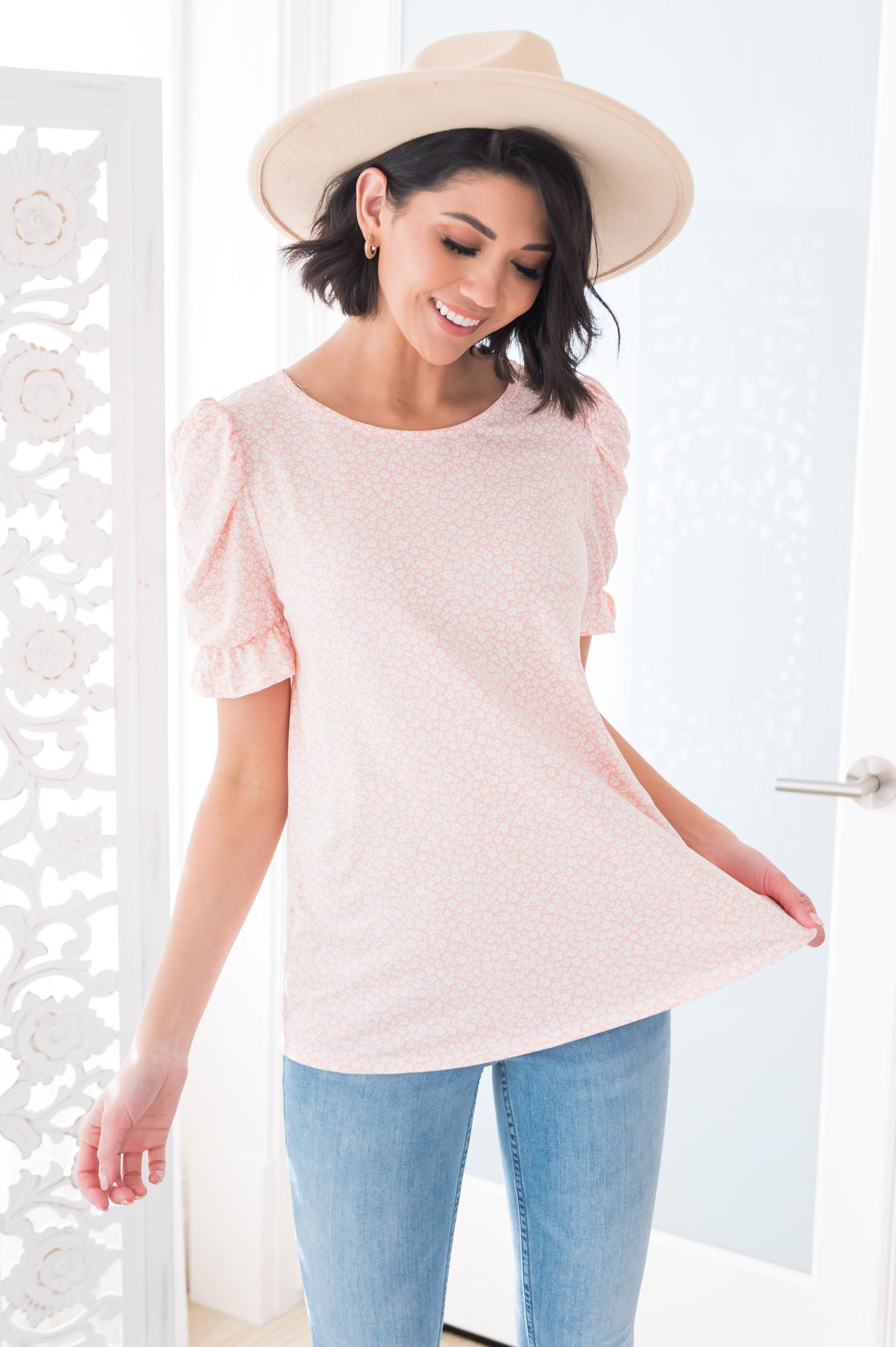 Darling Smile Ruche Sleeve Top Modest Dresses vendor-unknown 