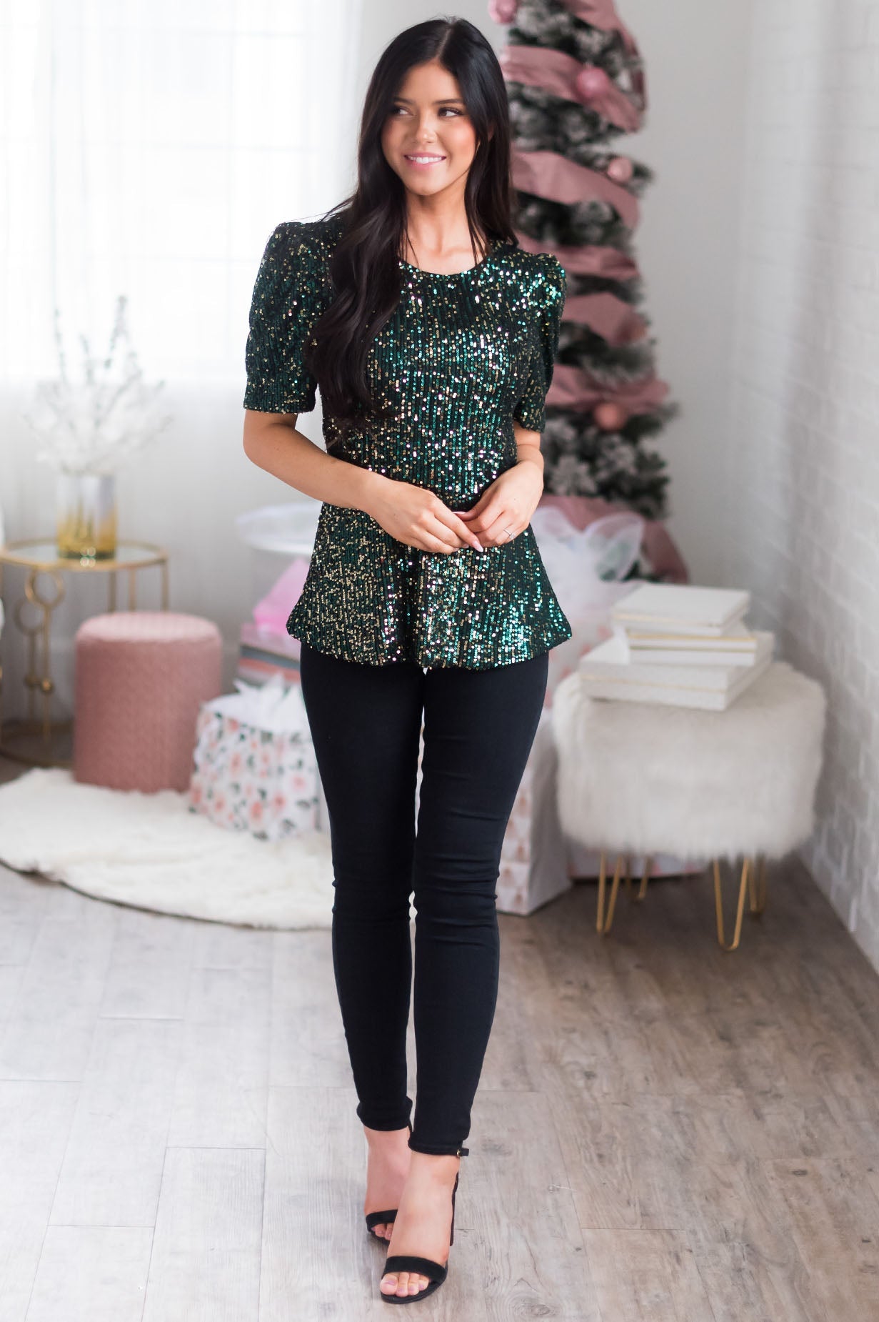 Season Of Giving Modest Sequin Top Tops vendor-unknown 