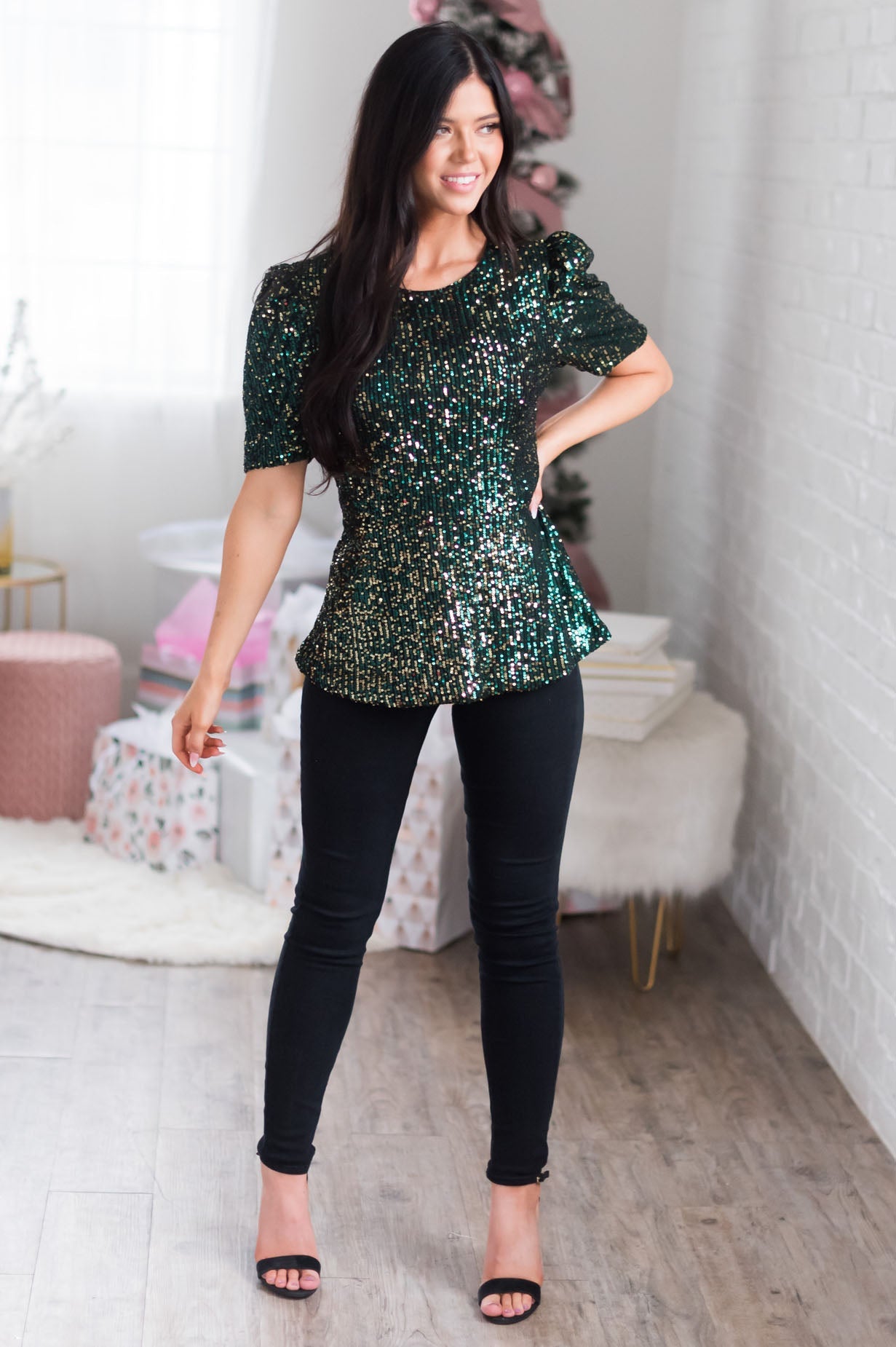 Season Of Giving Modest Sequin Top Tops vendor-unknown 