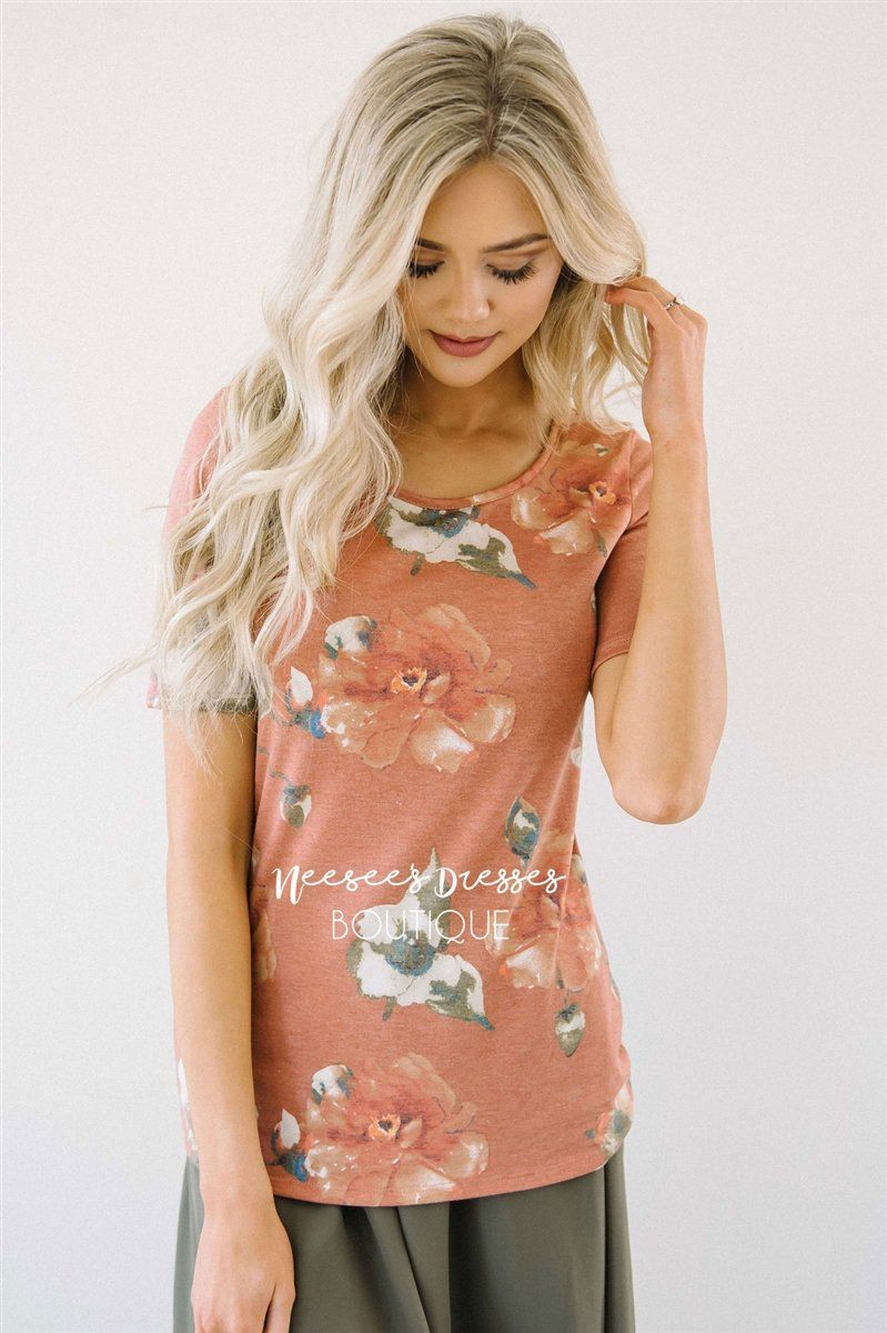 Faded Rust Floral Top Tops vendor-unknown Rust XS 