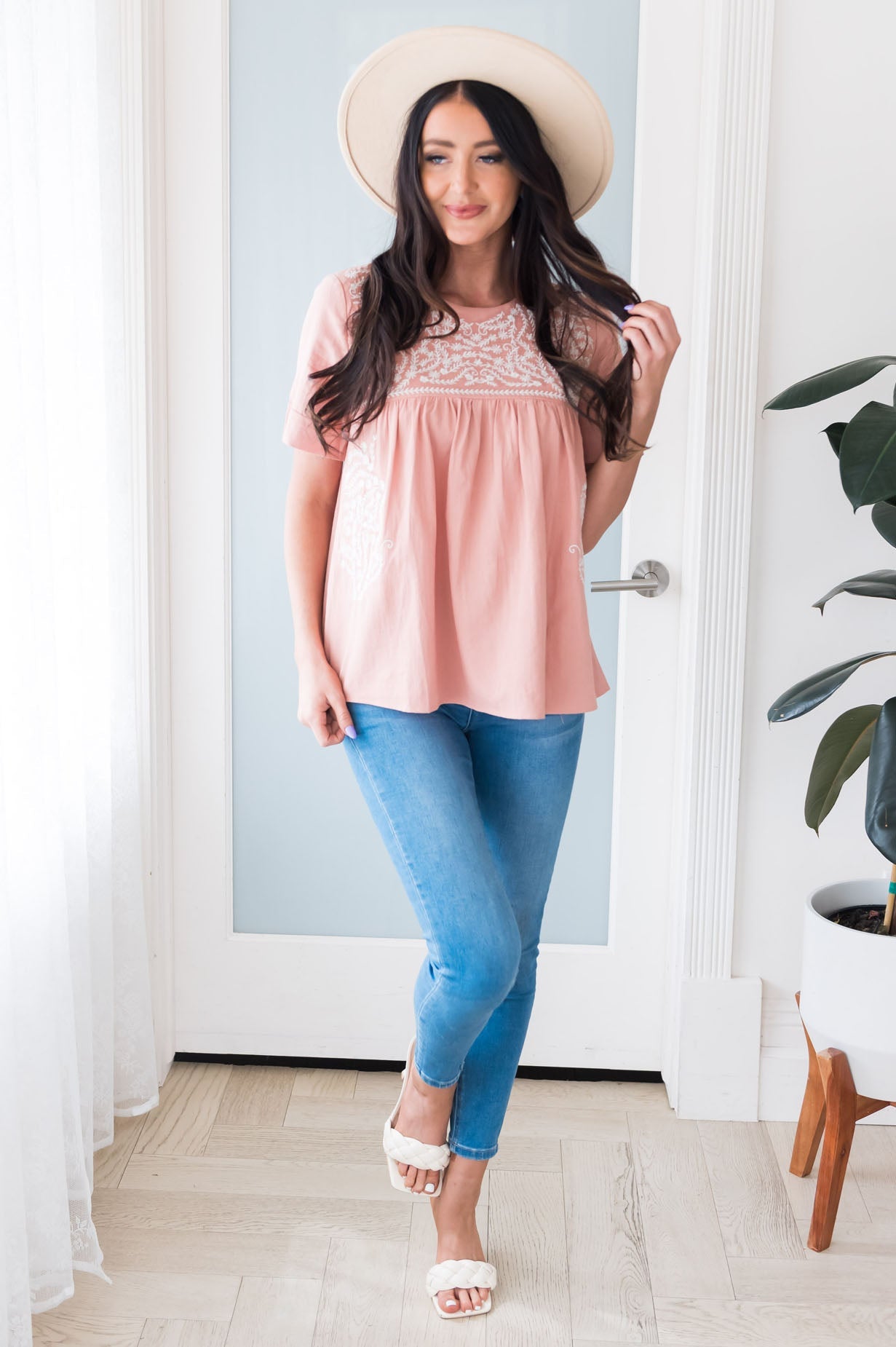 Classic Beauty Modest Embroidered Blouse Tops vendor-unknown 