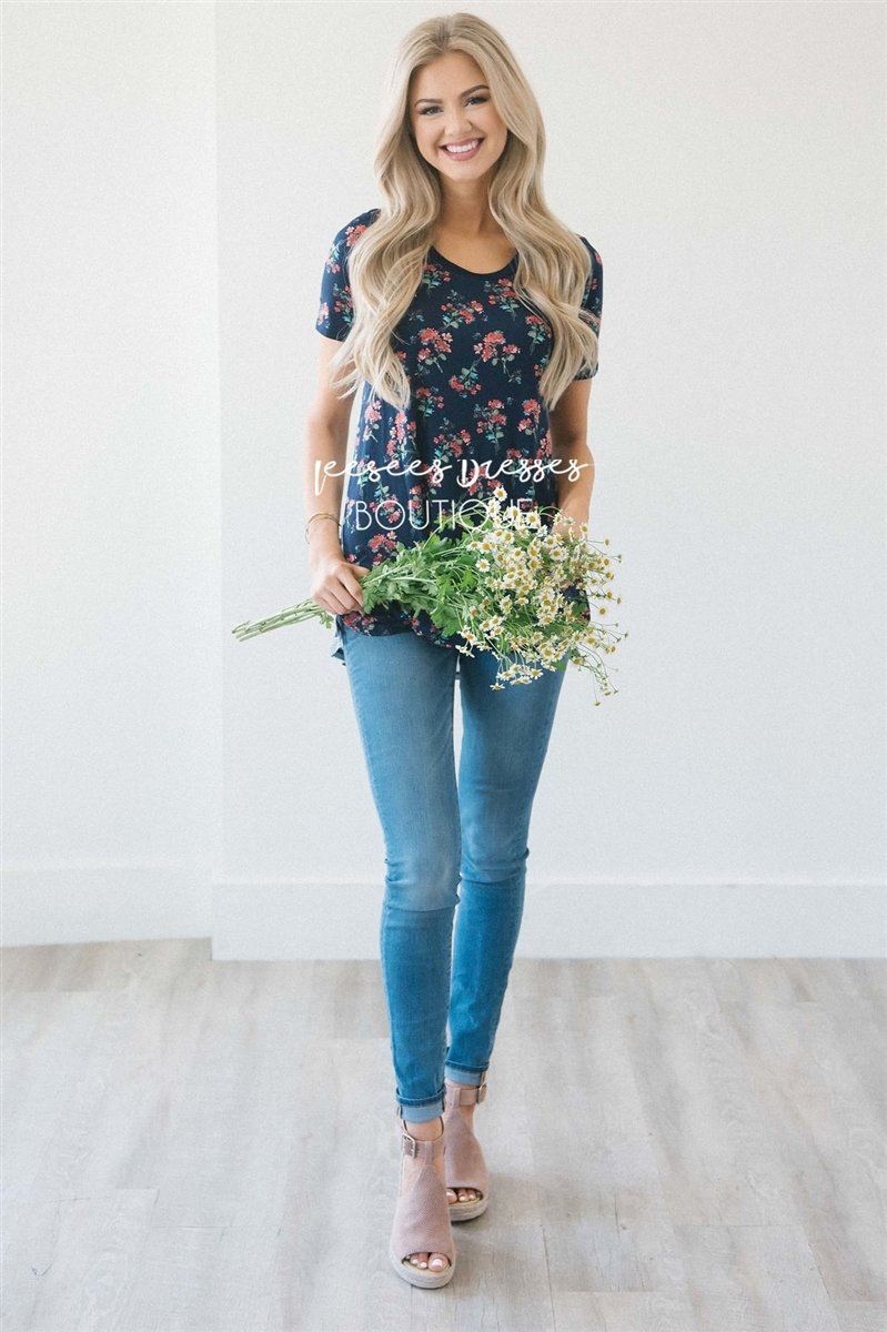 Floral Front Plaid Back Top Tops vendor-unknown 