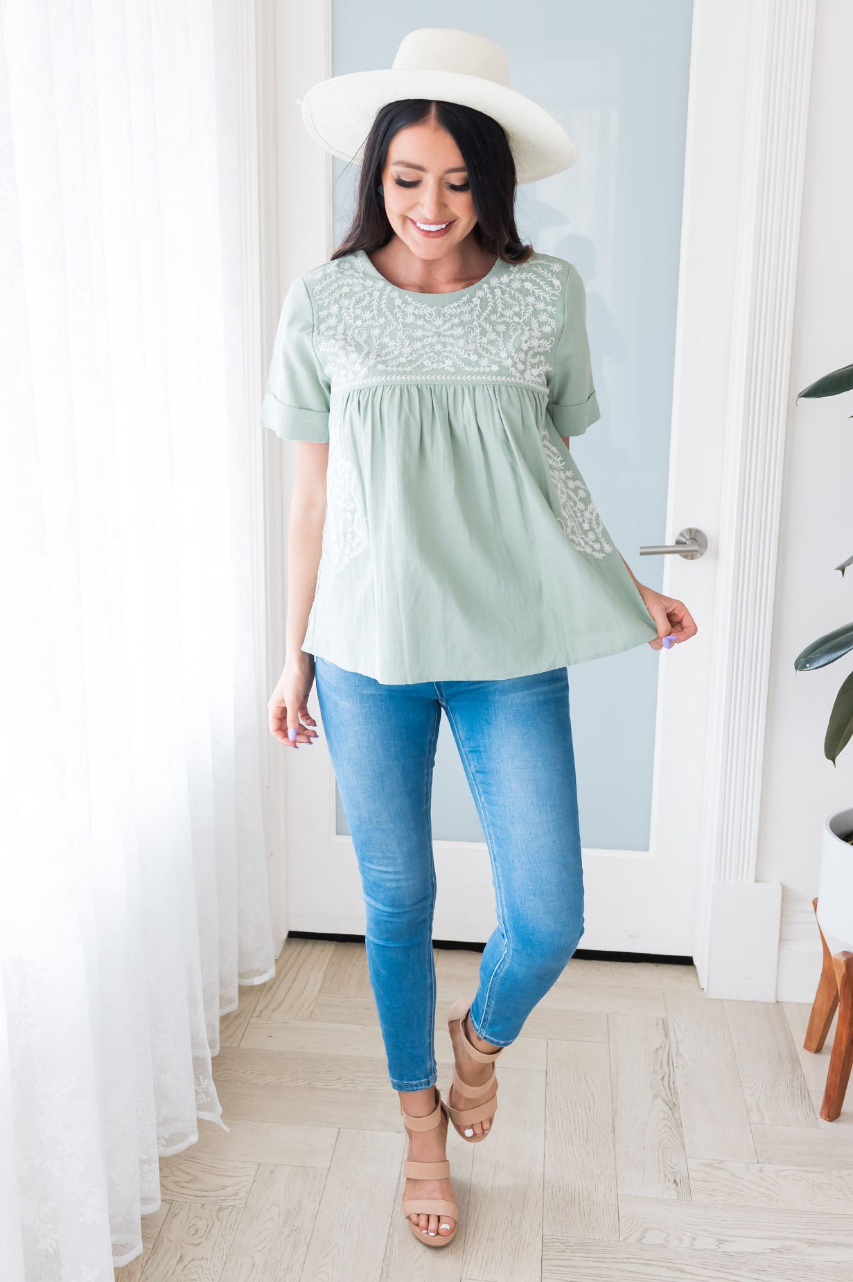 Classic Beauty Modest Embroidered Blouse Tops vendor-unknown 