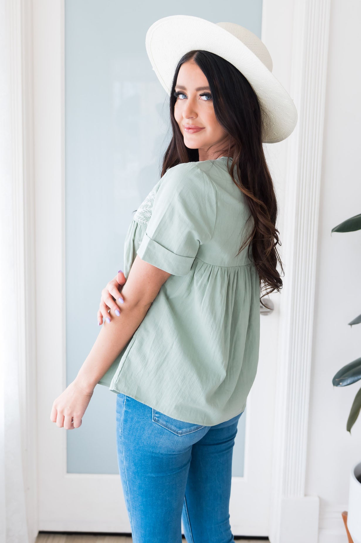 Classic Beauty Modest Embroidered Blouse Tops vendor-unknown 