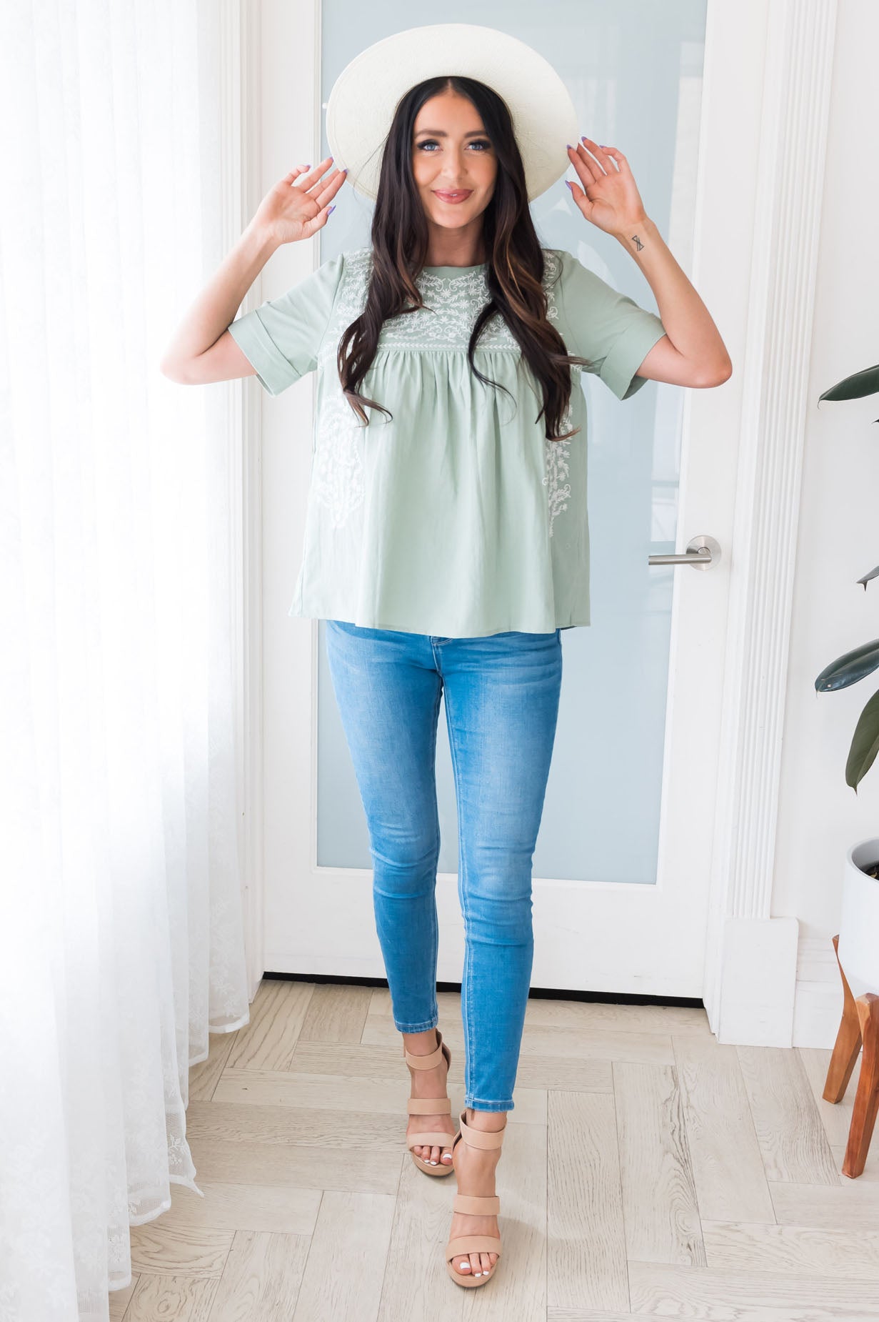 Classic Beauty Modest Embroidered Blouse Tops vendor-unknown 