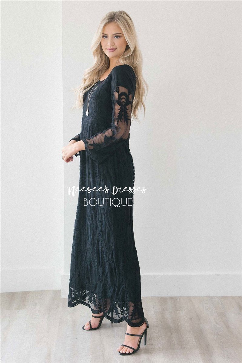 Day Dreamer Lace Full Length Dress Modest Dresses vendor-unknown Black XL 
