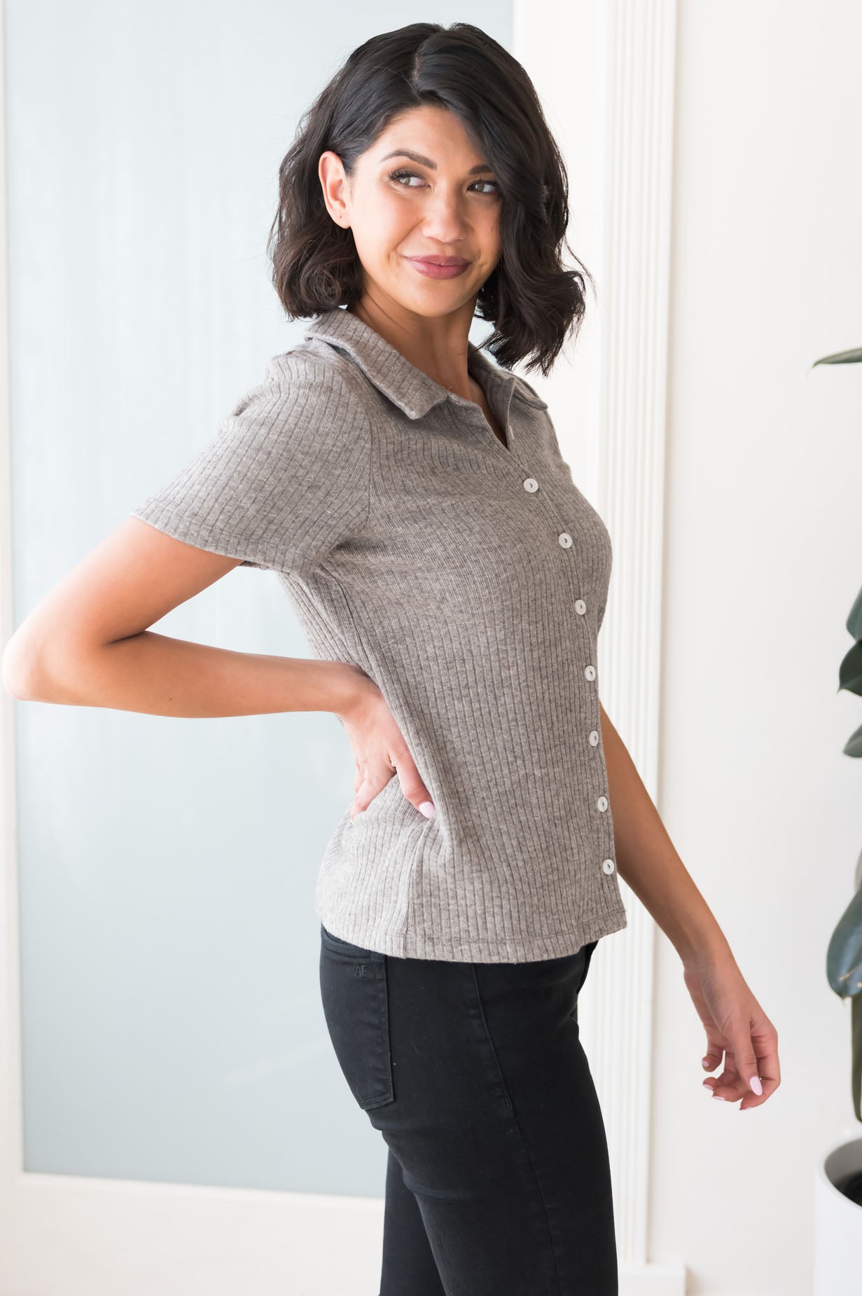 Standing By You Modest Knit Button Up Tops vendor-unknown 