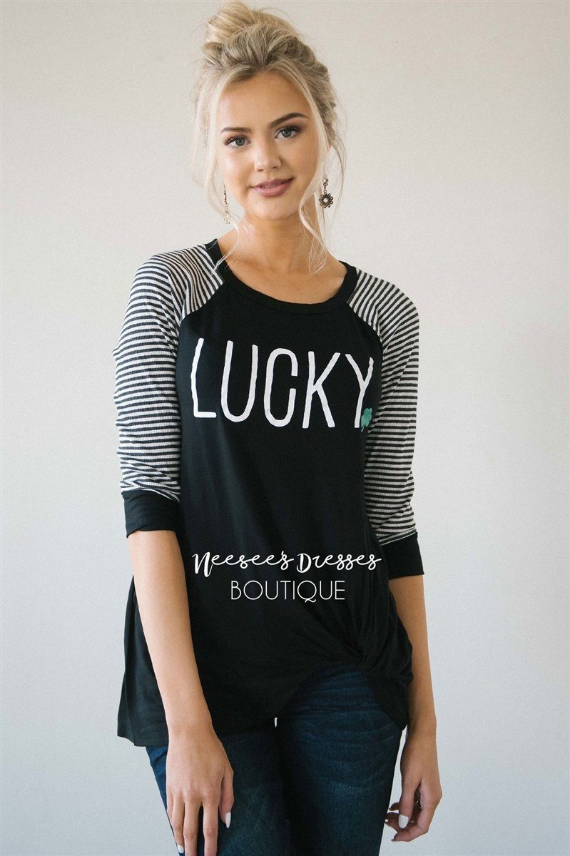 Lucky Baseball Sleeve Top Tops vendor-unknown 