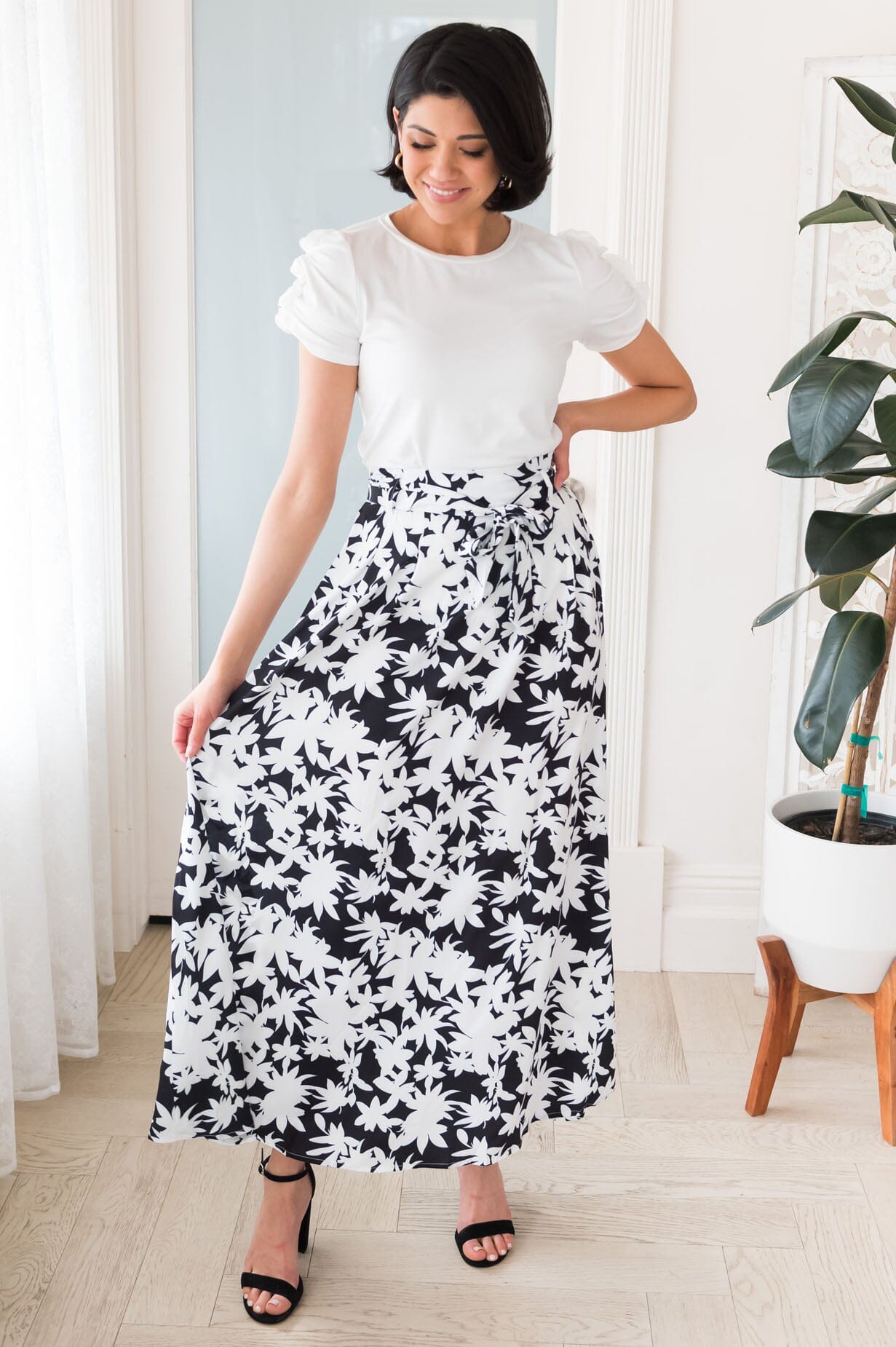 Field of Wildflowers Tie Waist Skirt Modest Dresses vendor-unknown 