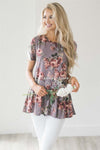 Dusty Lilac Floral Peplum Lace Sleeve Top Tops vendor-unknown S Dusty Lilac Floral 