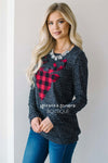Falling Snow Plaid Reindeer Sweater Tops vendor-unknown