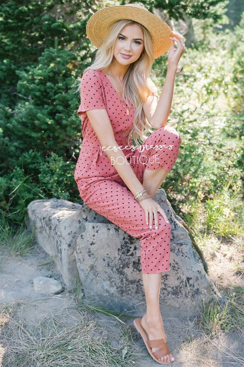 The Mimi Polka Dot Jumpsuit Modest Dresses vendor-unknown Dusty Marsala Polka Dot S 