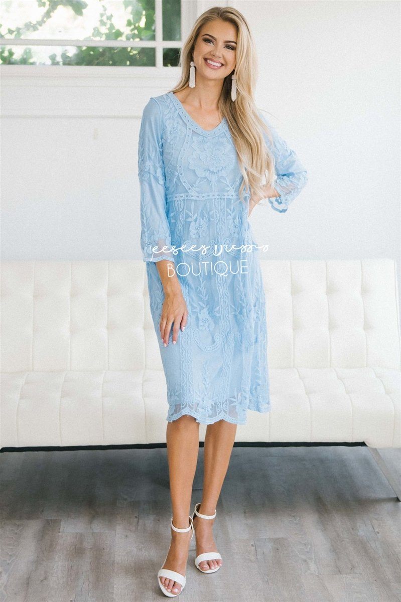 Day Dreamer Lace Dress in Arctic Blue Modest Dresses vendor-unknown Pale Arctic Blue Small/Medium 