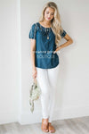 Embroidered Chambray Top Tops vendor-unknown
