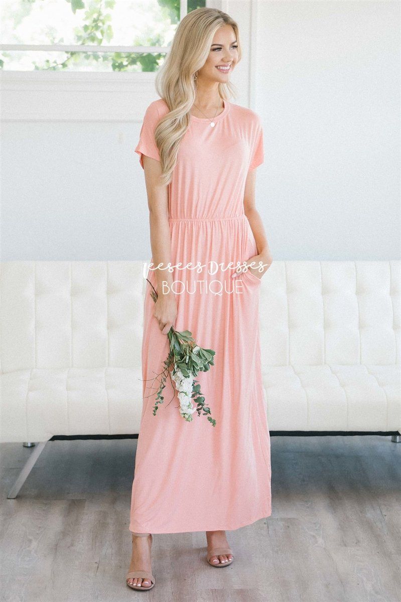 The Harlyn Short Sleeve Maxi Modest Dresses vendor-unknown S Peach 