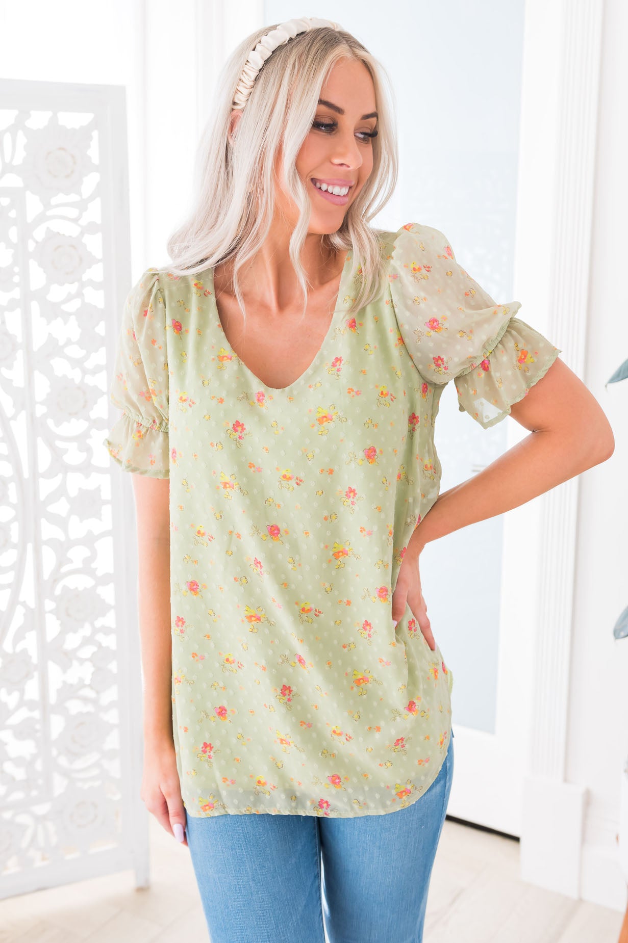 Stay Blooming Modest Floral Top Tops vendor-unknown 