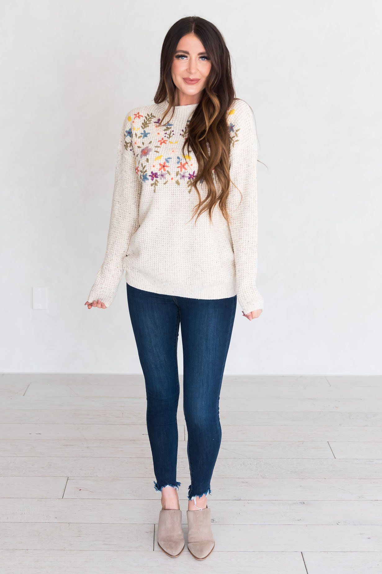 Born To Bloom Modest Sweater Tops vendor-unknown 