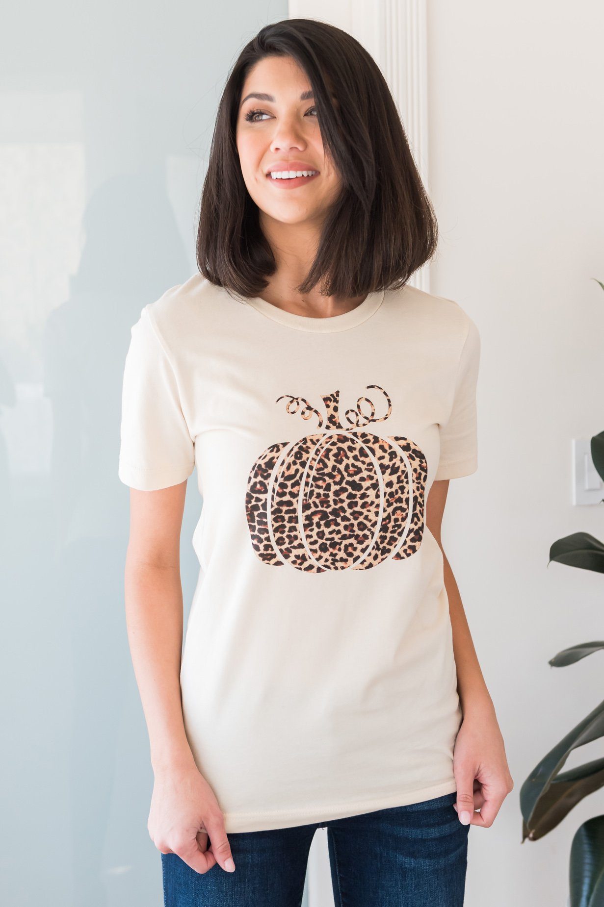 Leopard Print Pumpkin Graphic Tee Modest Dresses vendor-unknown 