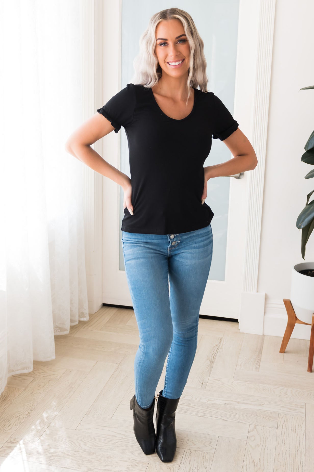 Must Have Modest Ruffle Sleeve Top Tops vendor-unknown 