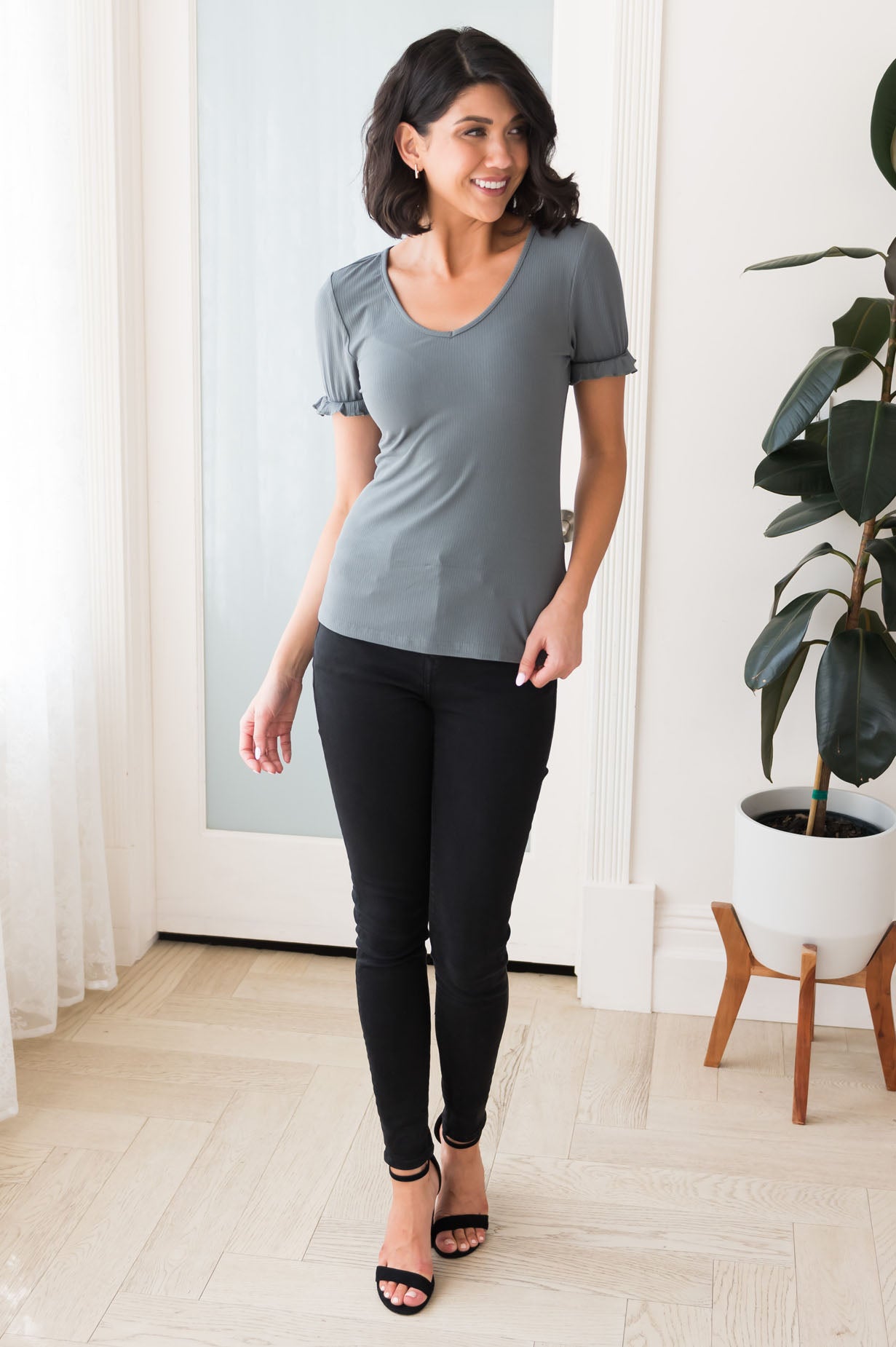 Must Have Modest Ruffle Sleeve Top Tops vendor-unknown 