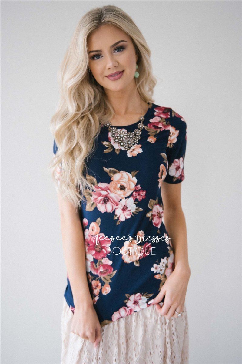 Navy Floral Scoop Neck Top Tops vendor-unknown Navy Floral XS 