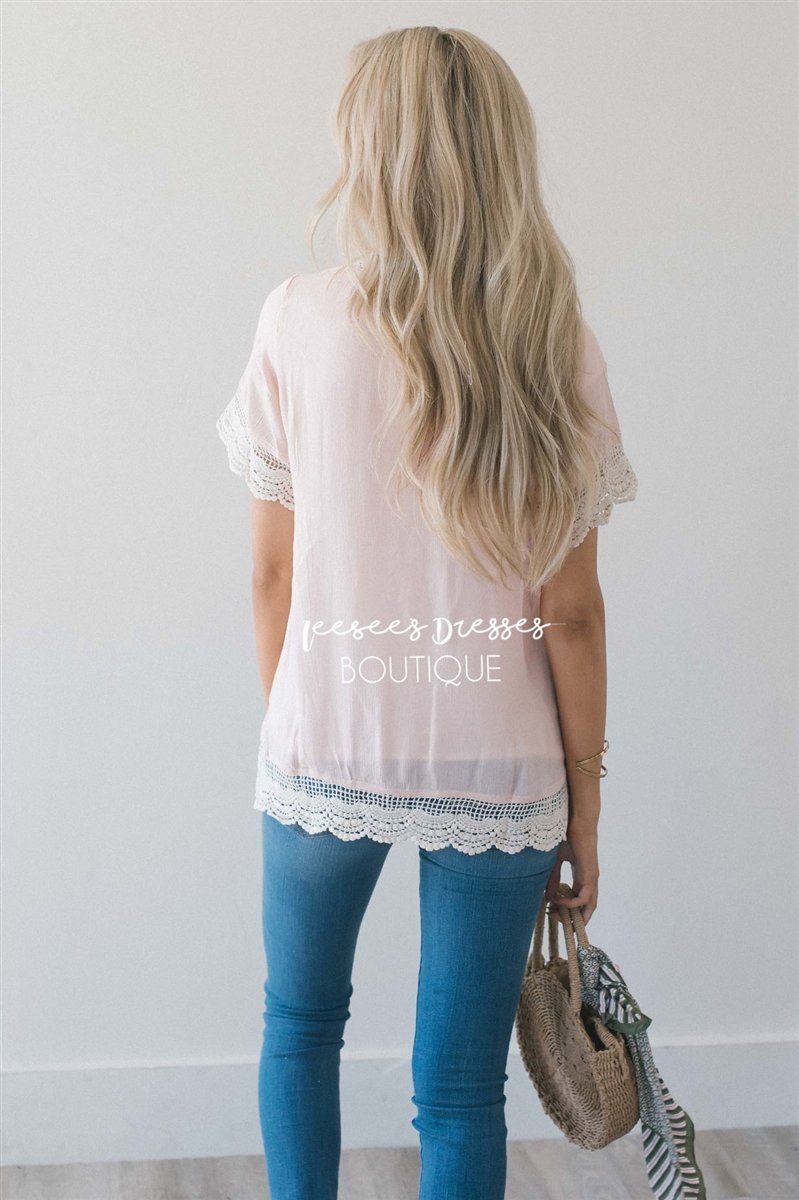 Baby Doll Lace Scallop Hem Blouse Tops vendor-unknown 