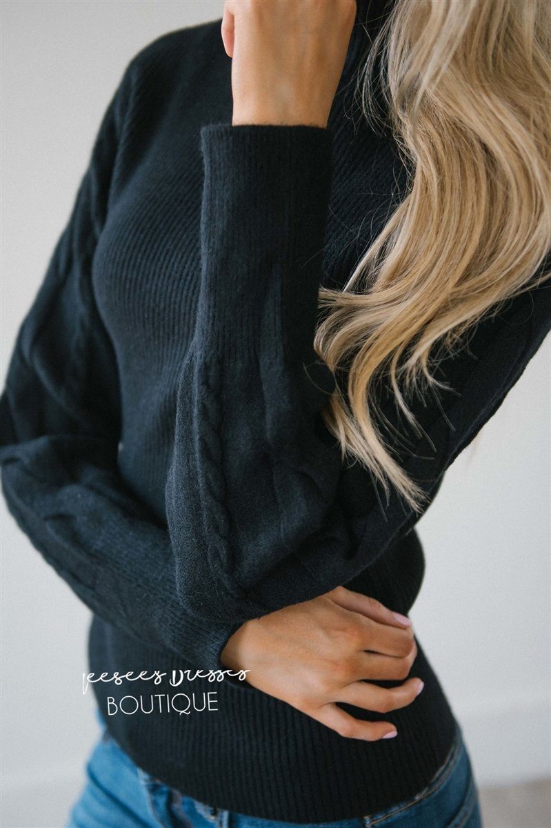 Cable Knit Detail Turtle Neck Tops vendor-unknown 