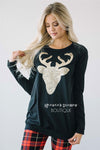 Gold Sequin Sparkly Reindeer Sweater Tops vendor-unknown