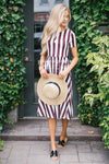 The Amy Modest Dresses vendor-unknown Wine & Ivory Stripes S