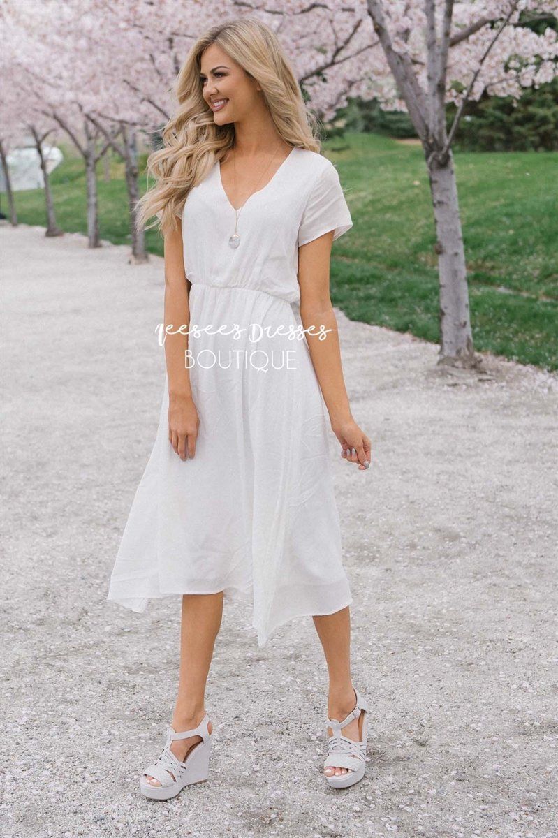 The Aubrey - Short Sleeves Modest Dresses vendor-unknown White S 