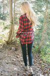 Plaid Button Down Tie Sleeve Top Tops vendor-unknown