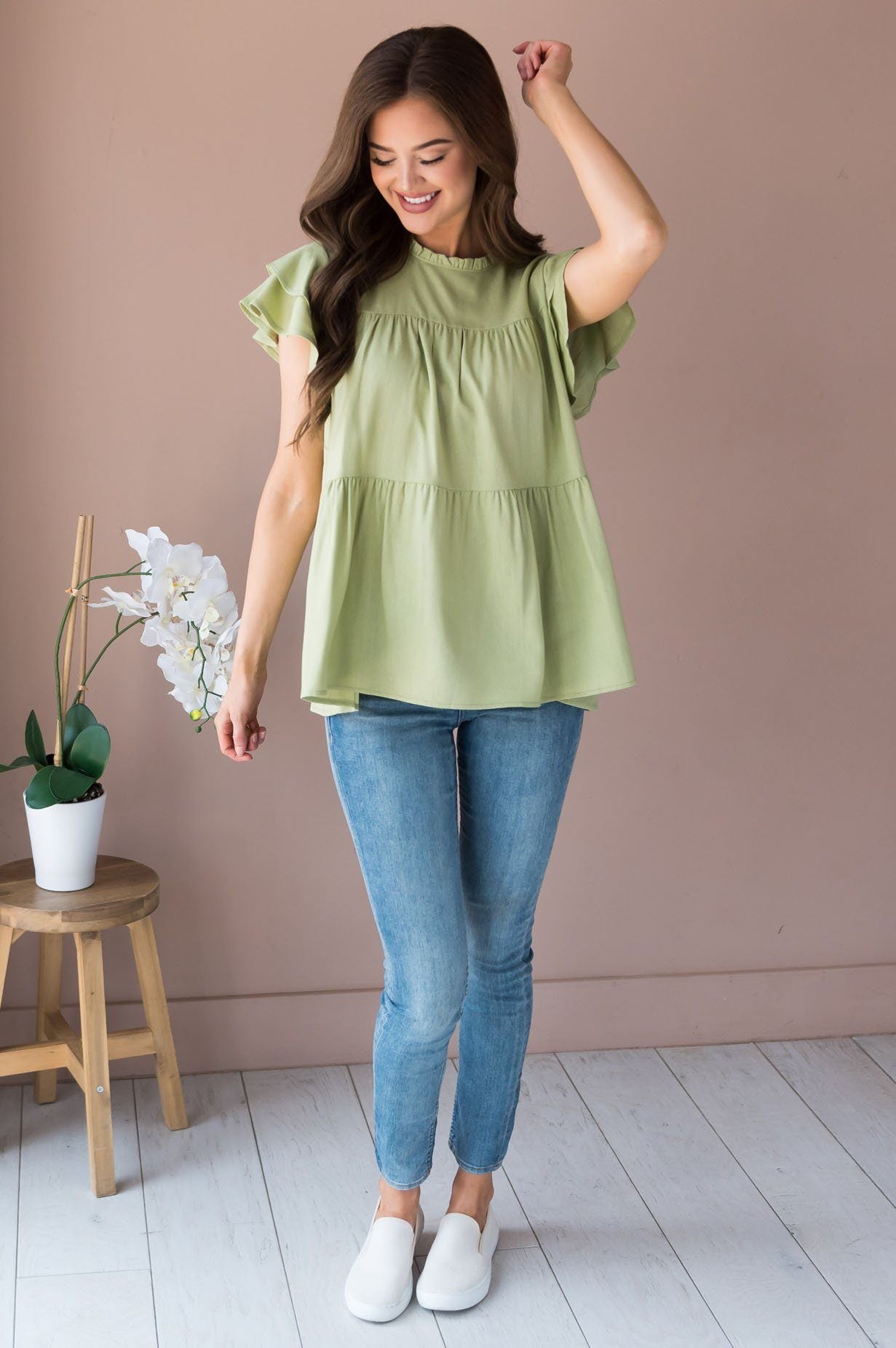He Has Risen Modest Peplum Blouse Tops vendor-unknown 