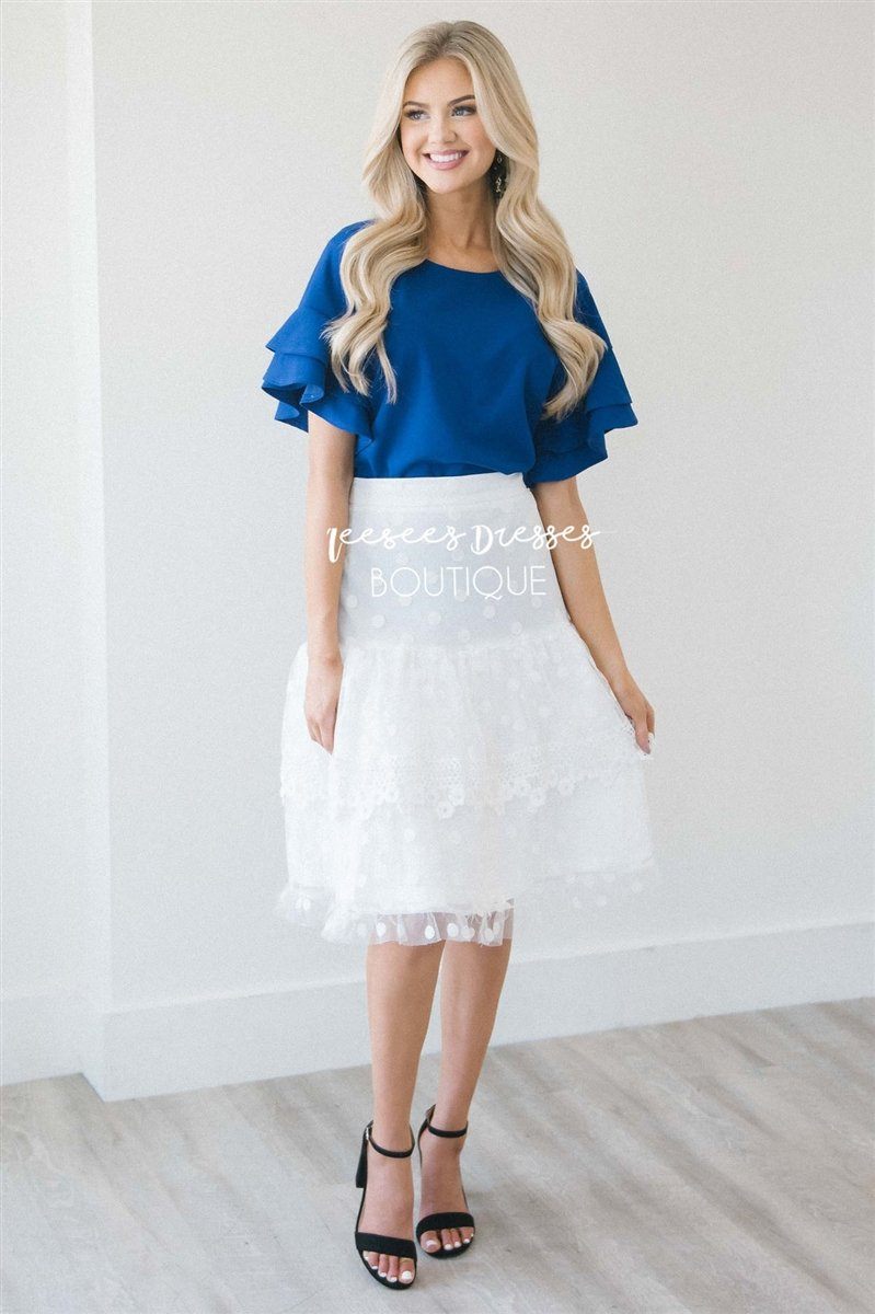 Stunning Lace Polka Dot Ruffle Skirt Skirts vendor-unknown S White 