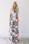 Ivory Watercolor Short Sleeve Maxi Dress Modest Dresses vendor-unknown S Ivory