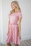 Pretty in Pink Eyelash Lace Dress Modest Dresses vendor-unknown Pretty in Pink Eyelash Lace Dress - Pink - XS 