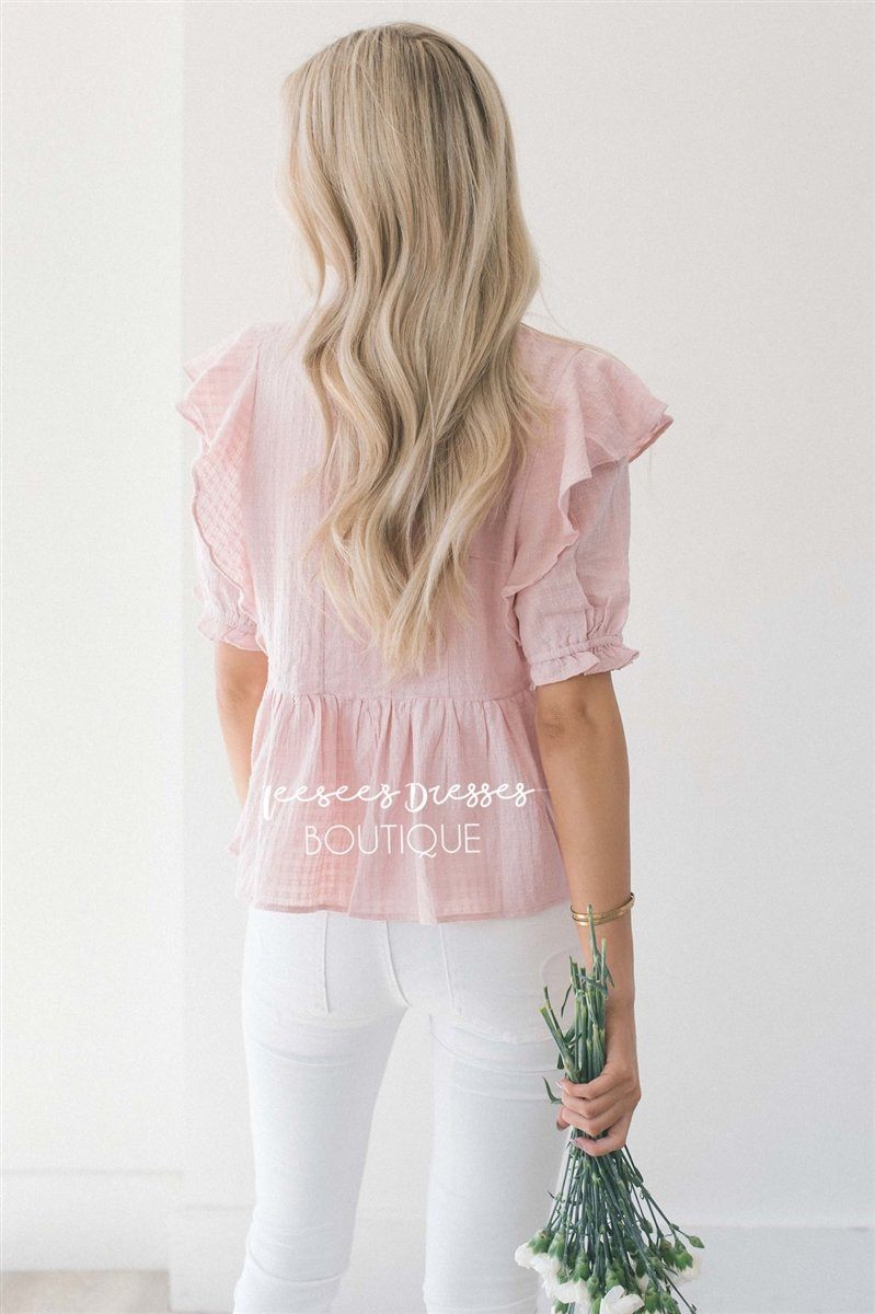 Embroidered Peplum Ruffle Sleeve Top Tops vendor-unknown 
