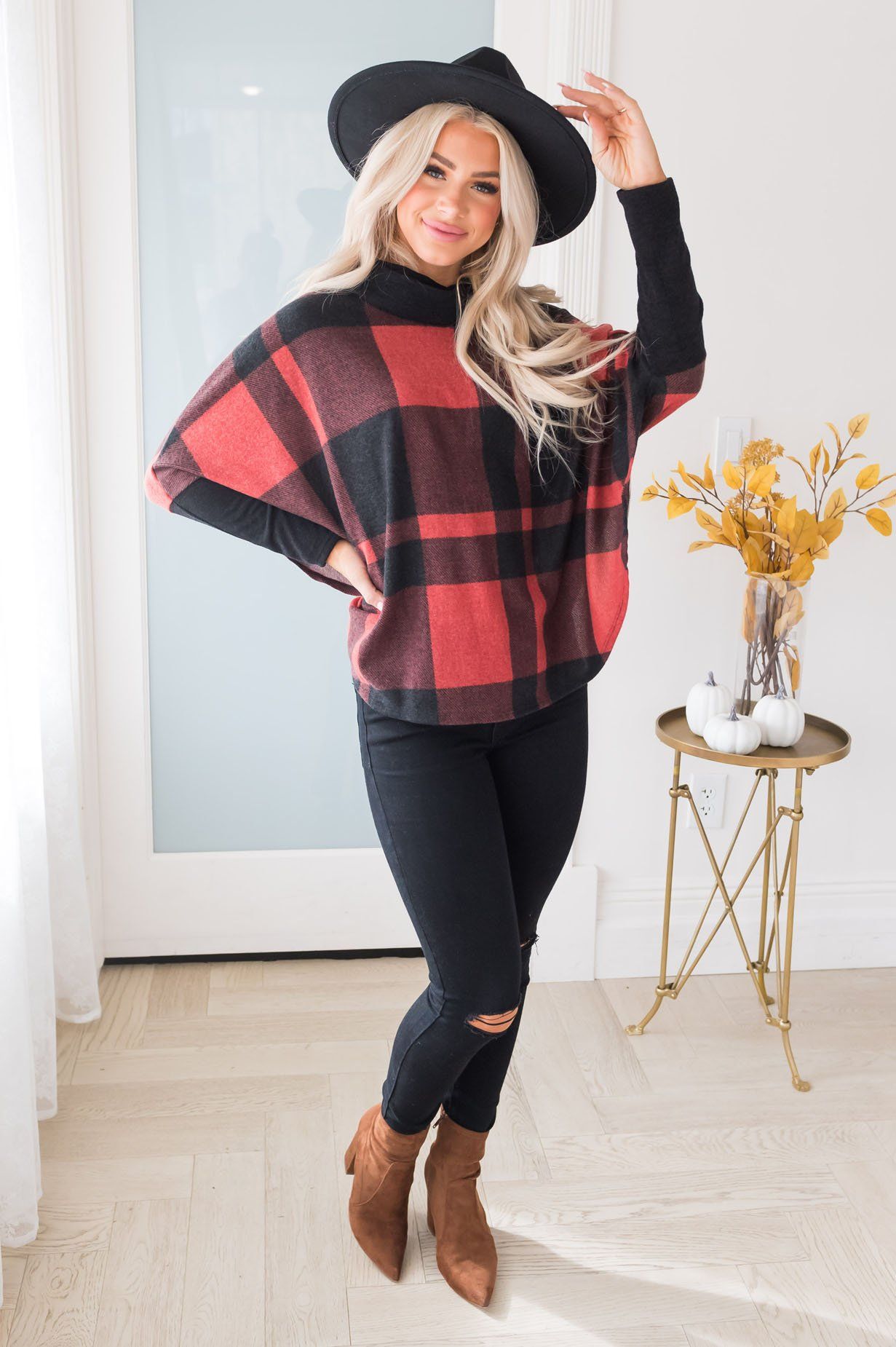 Cozy Up Modest Poncho Sweater Tops vendor-unknown 