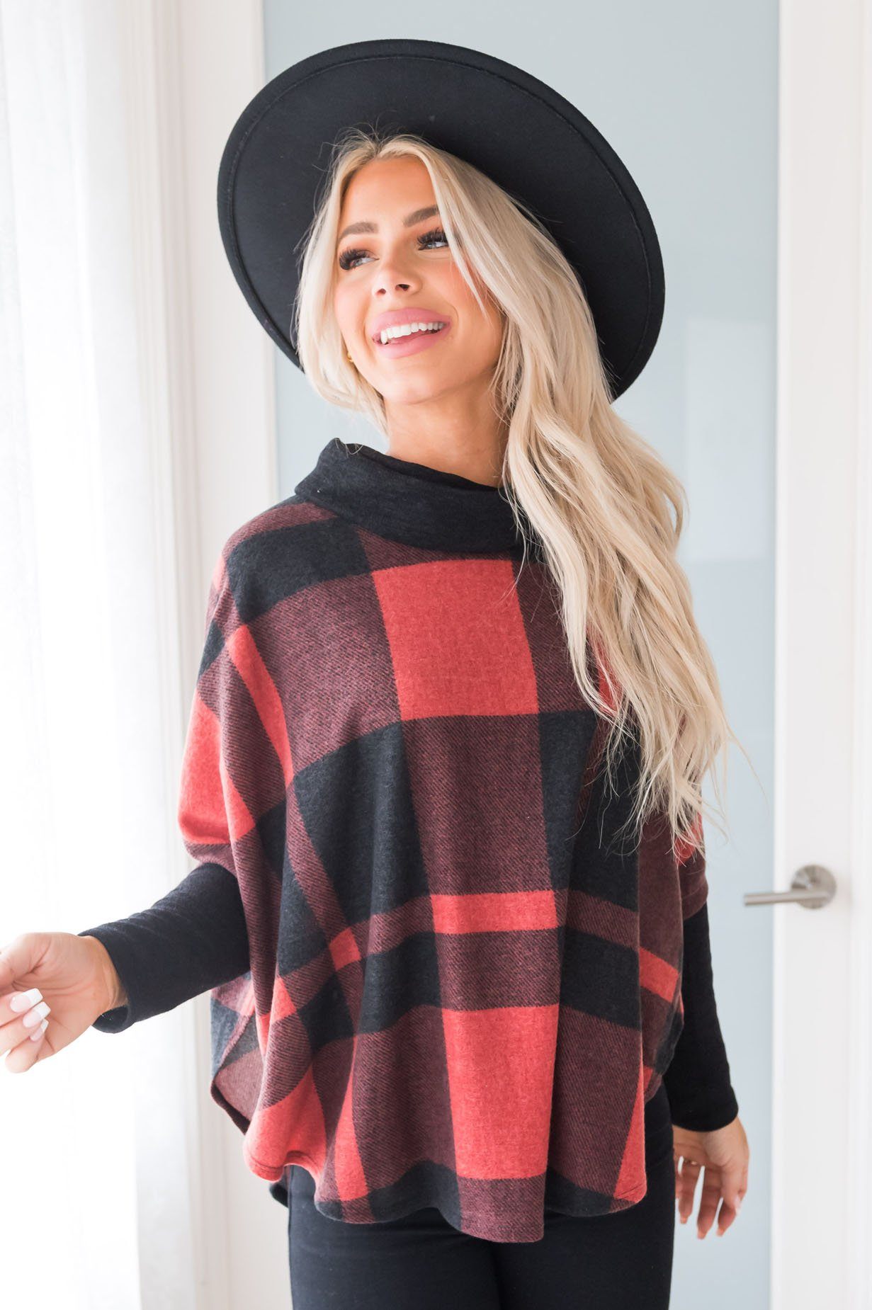Cozy Up Modest Poncho Sweater Tops vendor-unknown 